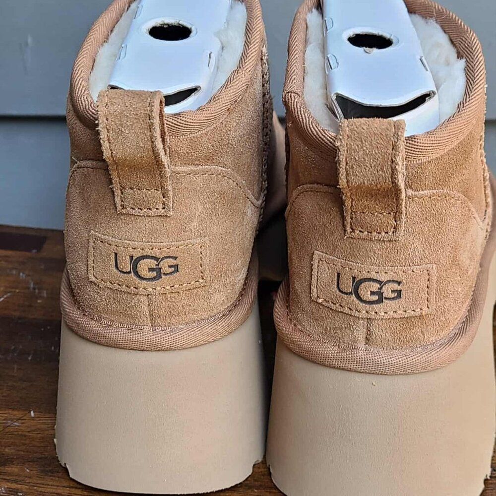 UGG New Heights Ultra Mini Platform Boots NWT! NEW! size 8 Suede Shearling - Picture 4 of 13